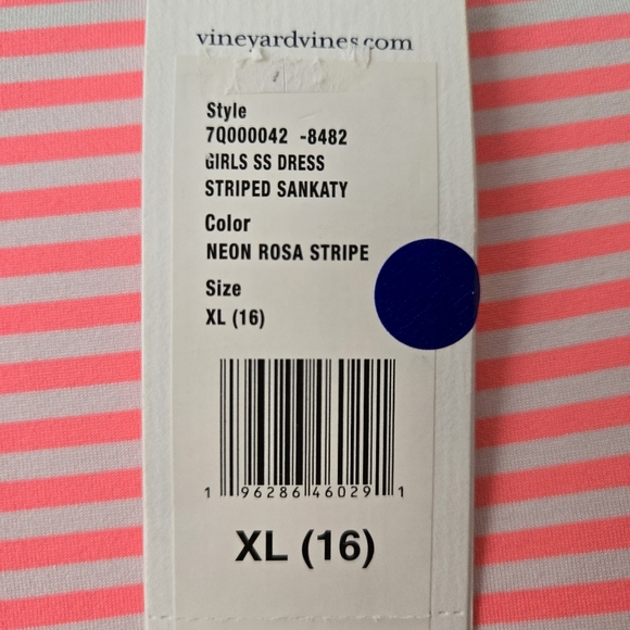 Vineyard Vines Girl XL 16 Neon Rosa Stripe Sankaty Dress #228 - Picture 7 of 7